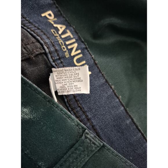 Chico’s Platinum Coated Jeans Size 1.5 Metallic Green Skinny Stretch Pants - Picture 6 of 10